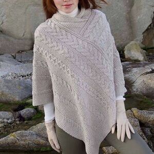 Aran Crafts 100% wool cape shoulder sweater. S/M fits most